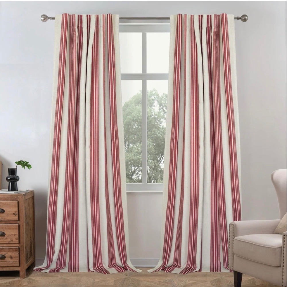 Breakwater Bay Window Curtains 52x84 Red Excellent Striped Linen Blackout 2pc